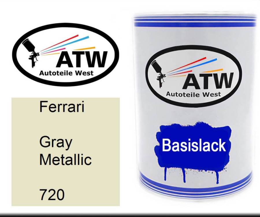 Ferrari, Gray Metallic, 720: 500ml Lackdose, von ATW Autoteile West.